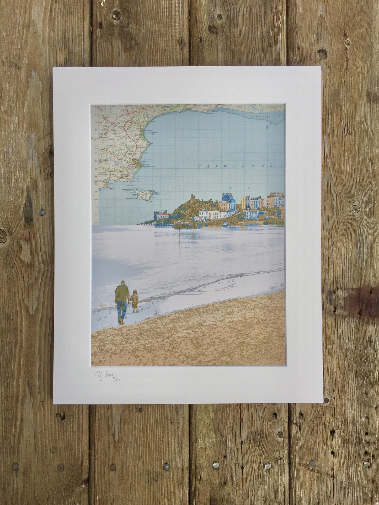 Pembrokeshire, Tenby North Beach, limited edition print on Ordnance Survey Map, by Chris Snow / Maps & Diagrams