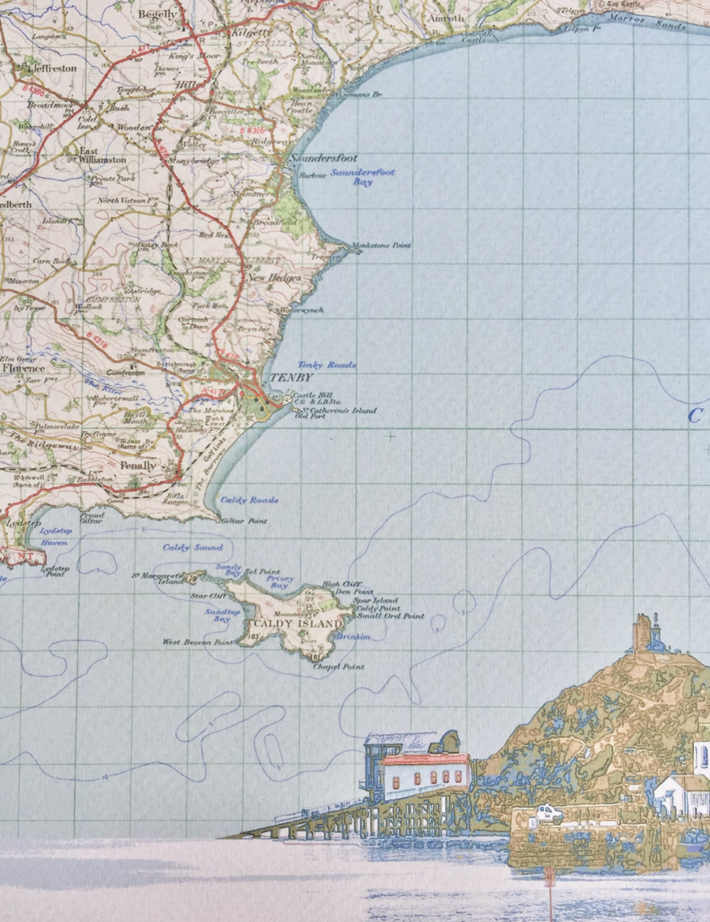 Pembrokeshire, Tenby North Beach, limited edition print on Ordnance Survey Map, by Chris Snow / Maps & Diagrams