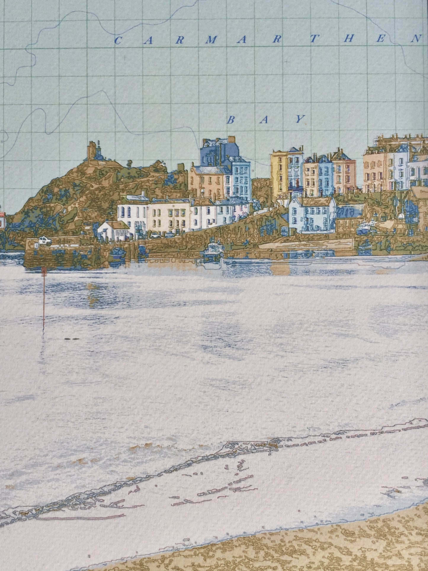 Pembrokeshire, Tenby North Beach, limited edition print on Ordnance Survey Map, by Chris Snow / Maps & Diagrams
