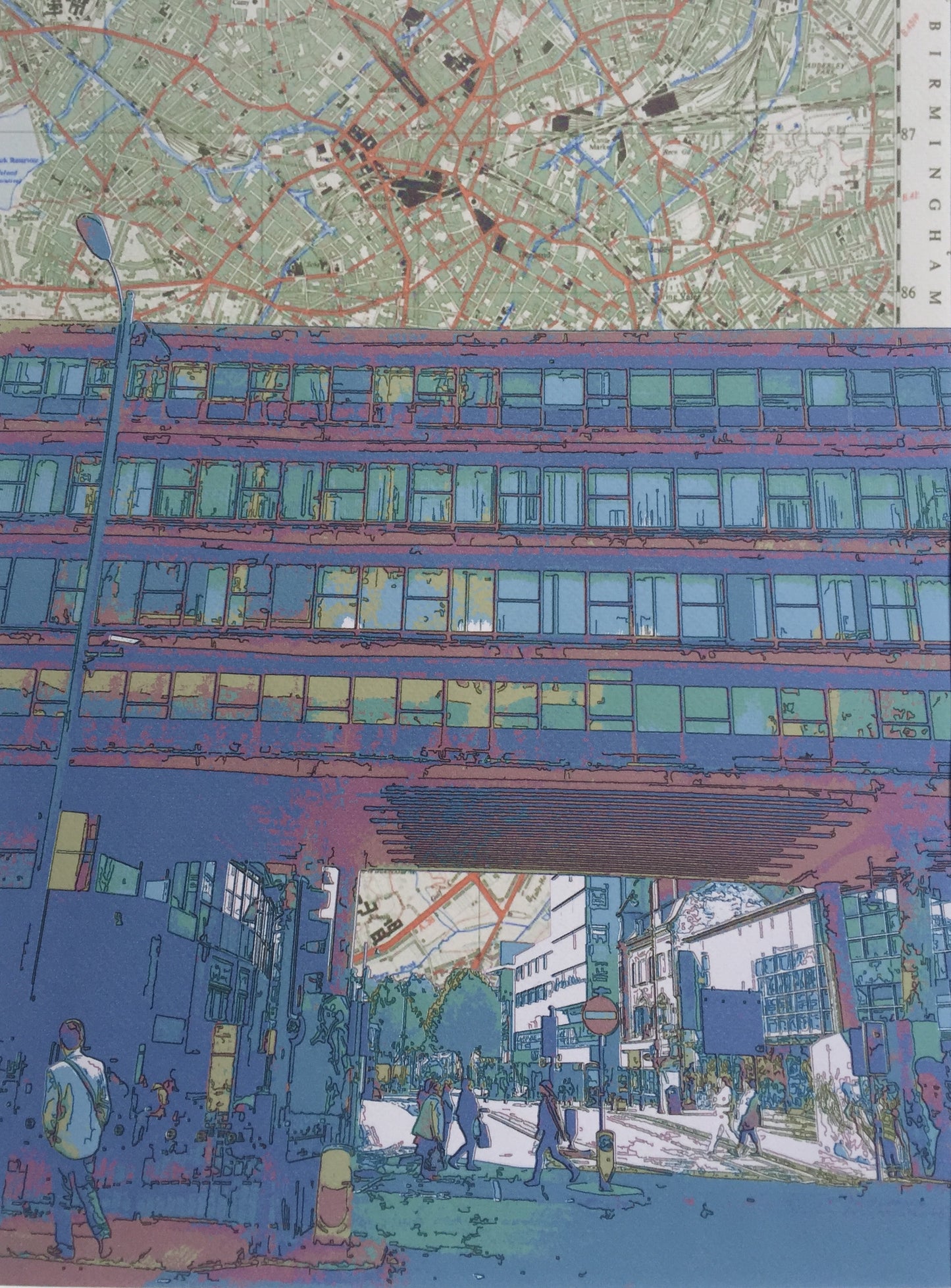 Birmingham, Smallbrook Queensway No.2, limited edition print on Ordnance Survey Map, by Chris Snow / Maps & Diagrams