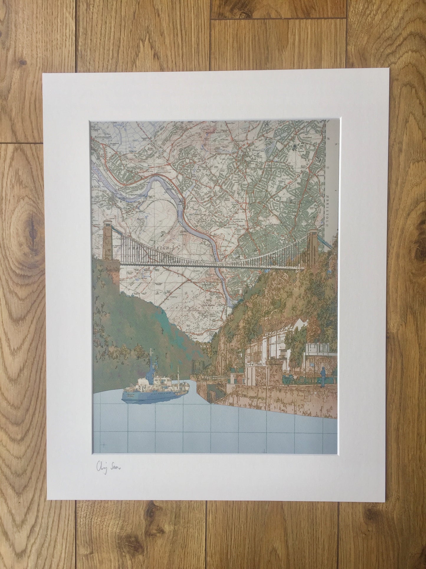 Bristol, Clifton Suspension Bridge, limited edition print on Ordnance Survey Map, by Chris Snow / Maps & Diagrams