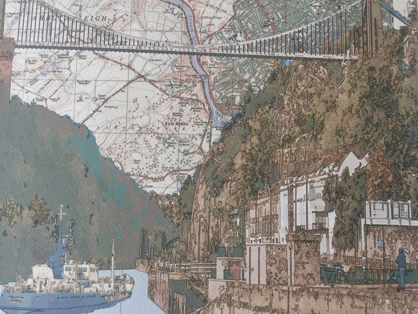 Bristol, Clifton Suspension Bridge, limited edition print on Ordnance Survey Map, by Chris Snow / Maps & Diagrams