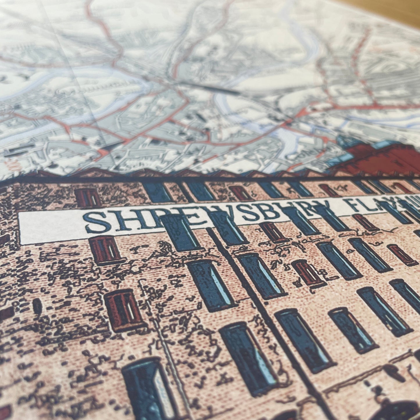 Shrewsbury, Flax Mill, Maltings, limited edition print on Ordnance Survey Map, by Chris Snow / Maps & Diagrams