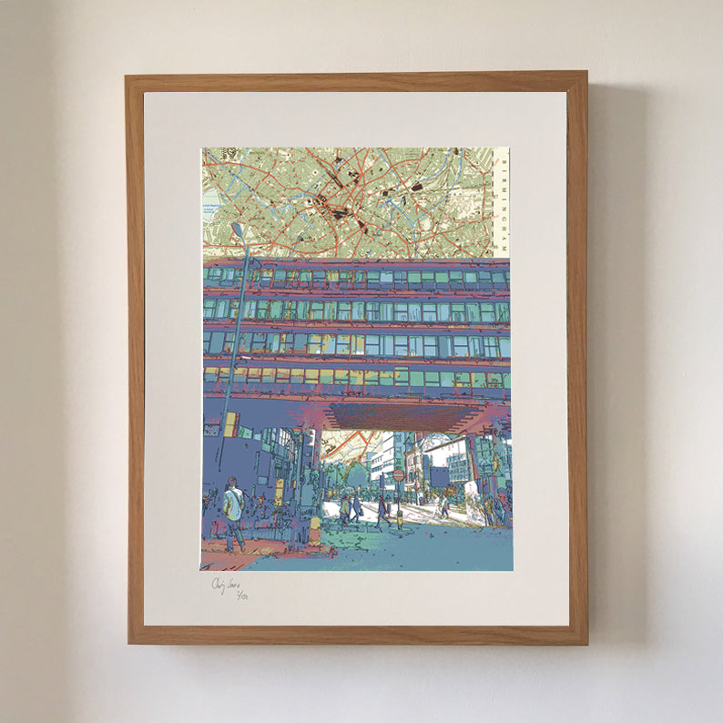 Birmingham, Smallbrook Queensway No.2, limited edition print on Ordnance Survey Map, by Chris Snow / Maps & Diagrams