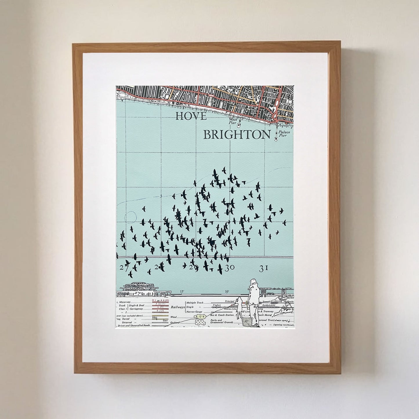 Starling Murmuration No. 2 in blue over Brighton, limited edition print on Ordnance Survey Map, by Chris Snow / Maps & Diagrams