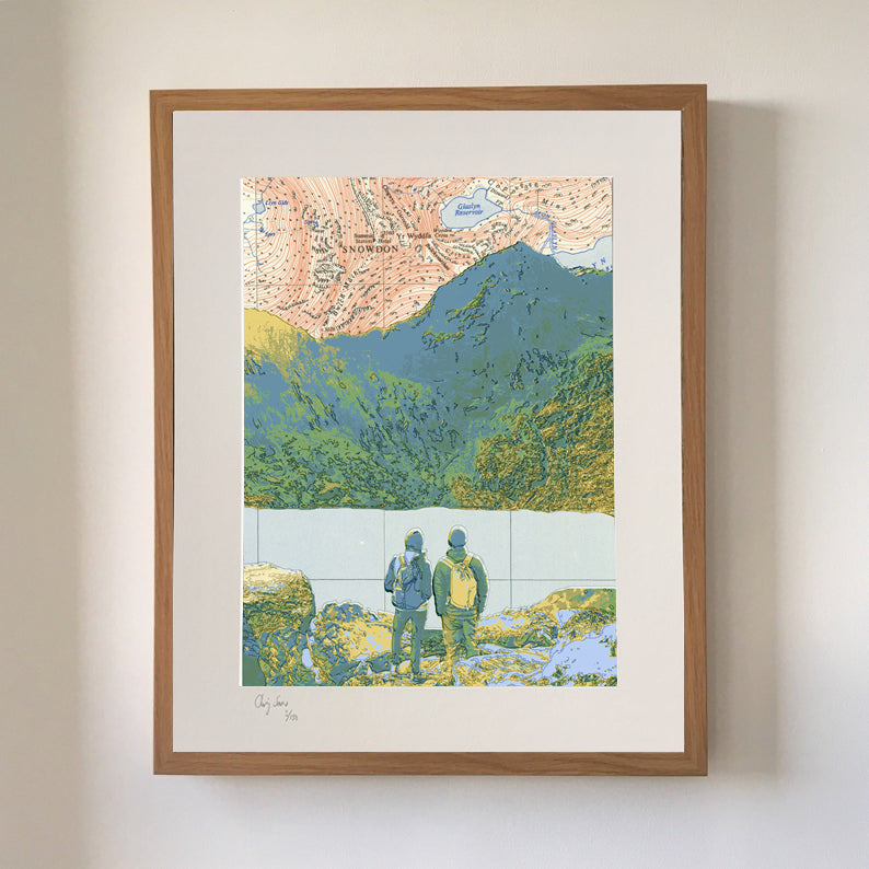 Snowdon, limited edition print on Ordnance Survey Map - by Chris Snow / Maps & Diagrams