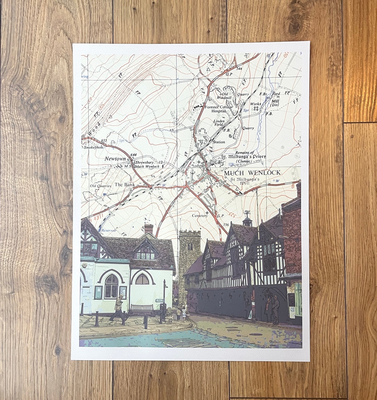 Much Wenlock, Shropshire, limited edition print on Ordnance Survey Map, by Chris Snow / Maps & Diagrams