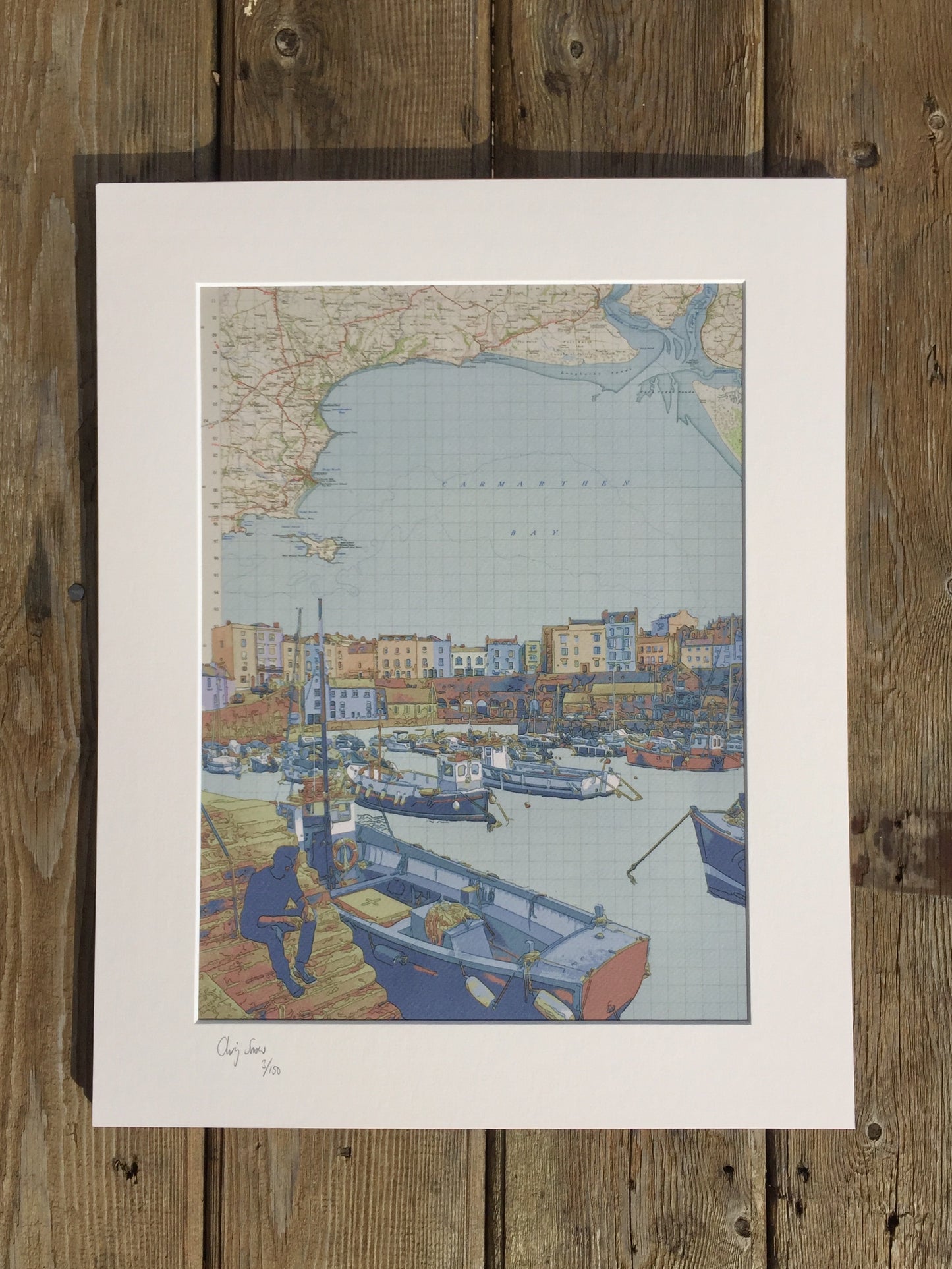 Pembrokeshire, Tenby Harbour, limited edition print on Ordnance Survey Map, by Chris Snow / Maps & Diagrams