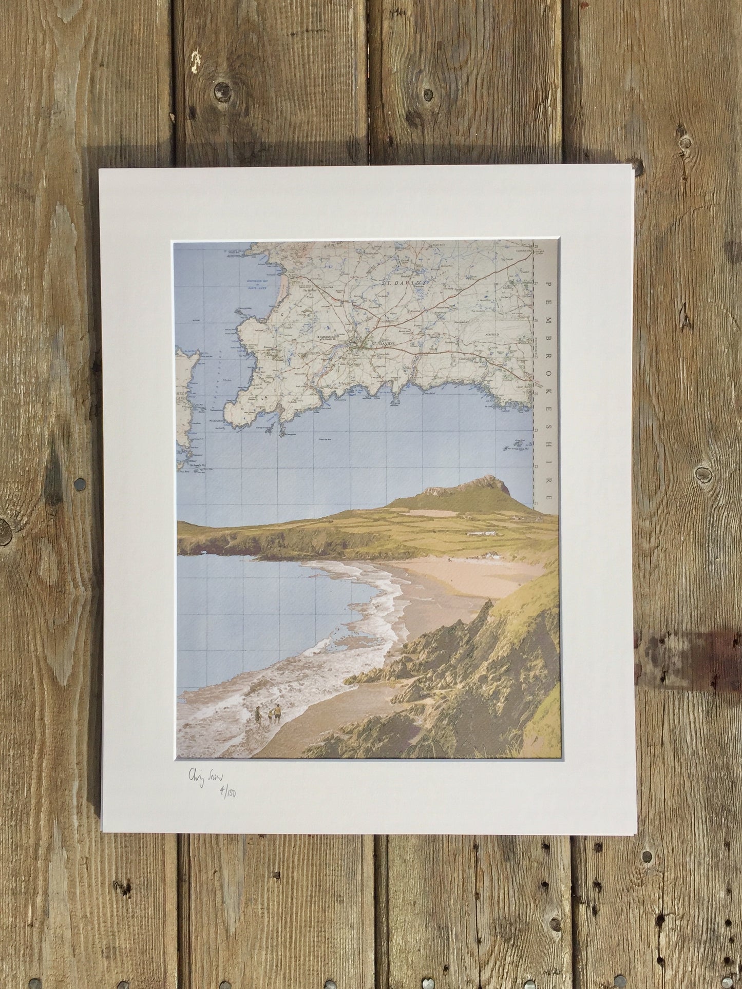 Pembrokeshire, Whitesands Beach, limited edition print on Ordnance Survey Map, by Chris Snow / Maps & Diagrams