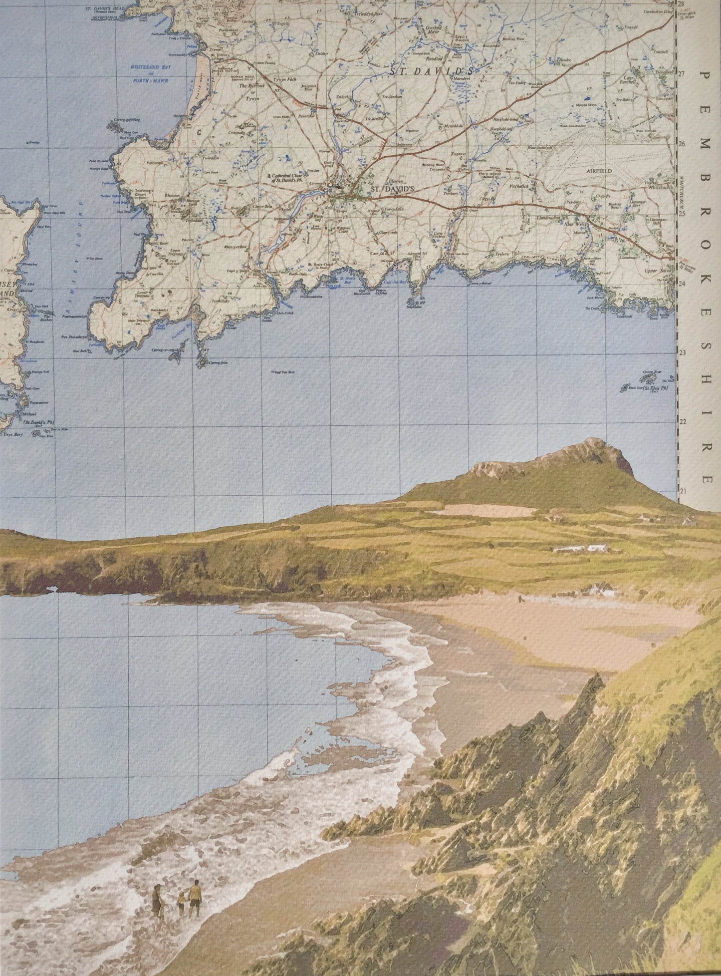 Pembrokeshire, Whitesands Beach, limited edition print on Ordnance Survey Map, by Chris Snow / Maps & Diagrams