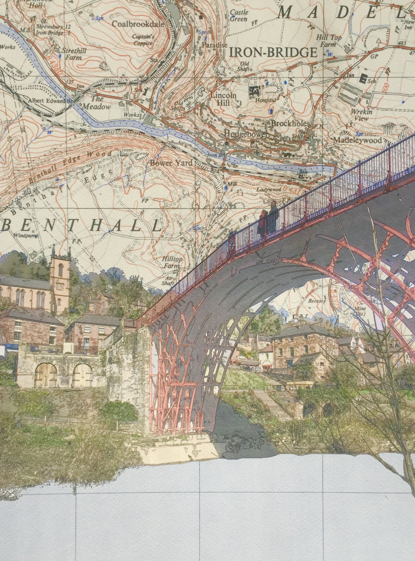 The Iron Bridge, Telford, Shropshire, limited edition print on Ordnance Survey Map, by Chris Snow / Maps & Diagrams