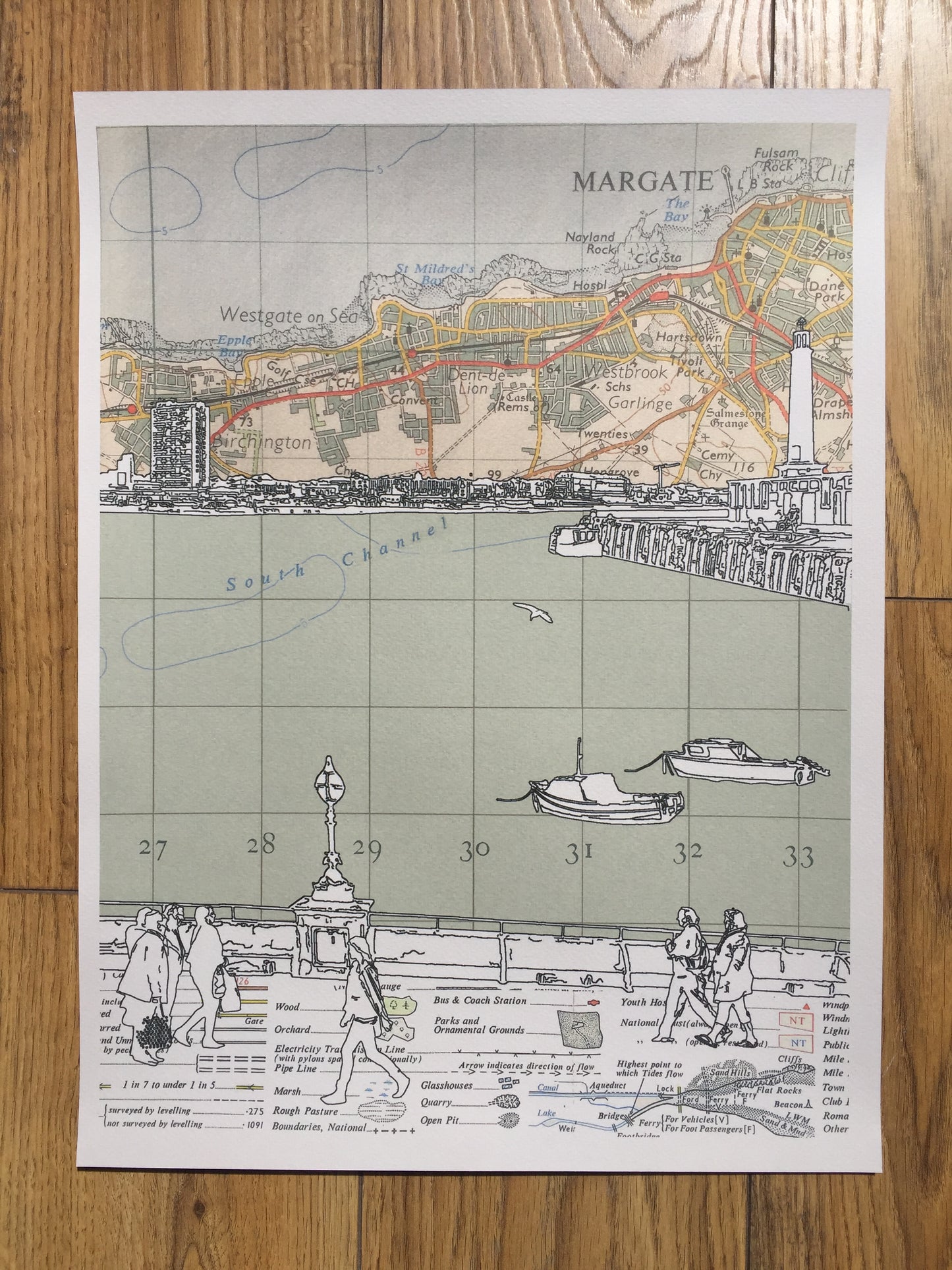 Margate, Across the Bay, limited edition print on Ordnance Survey Map, by Chris Snow / Maps & Diagrams