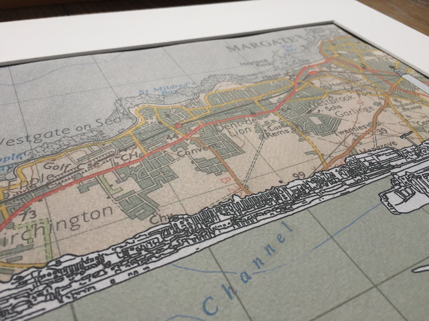 Margate, Across the Bay, limited edition print on Ordnance Survey Map, by Chris Snow / Maps & Diagrams