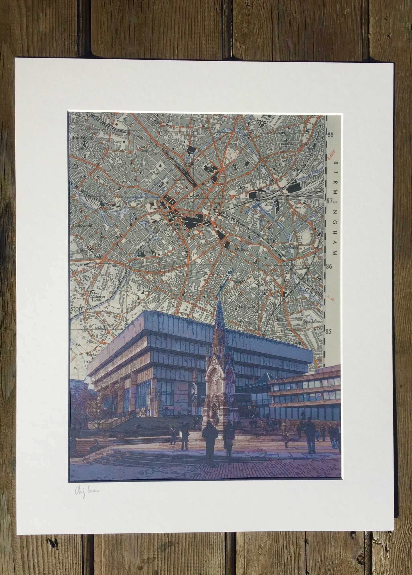 Birmingham, Central Library, limited edition print on Ordnance Survey Map, by Chris Snow / Maps & Diagrams