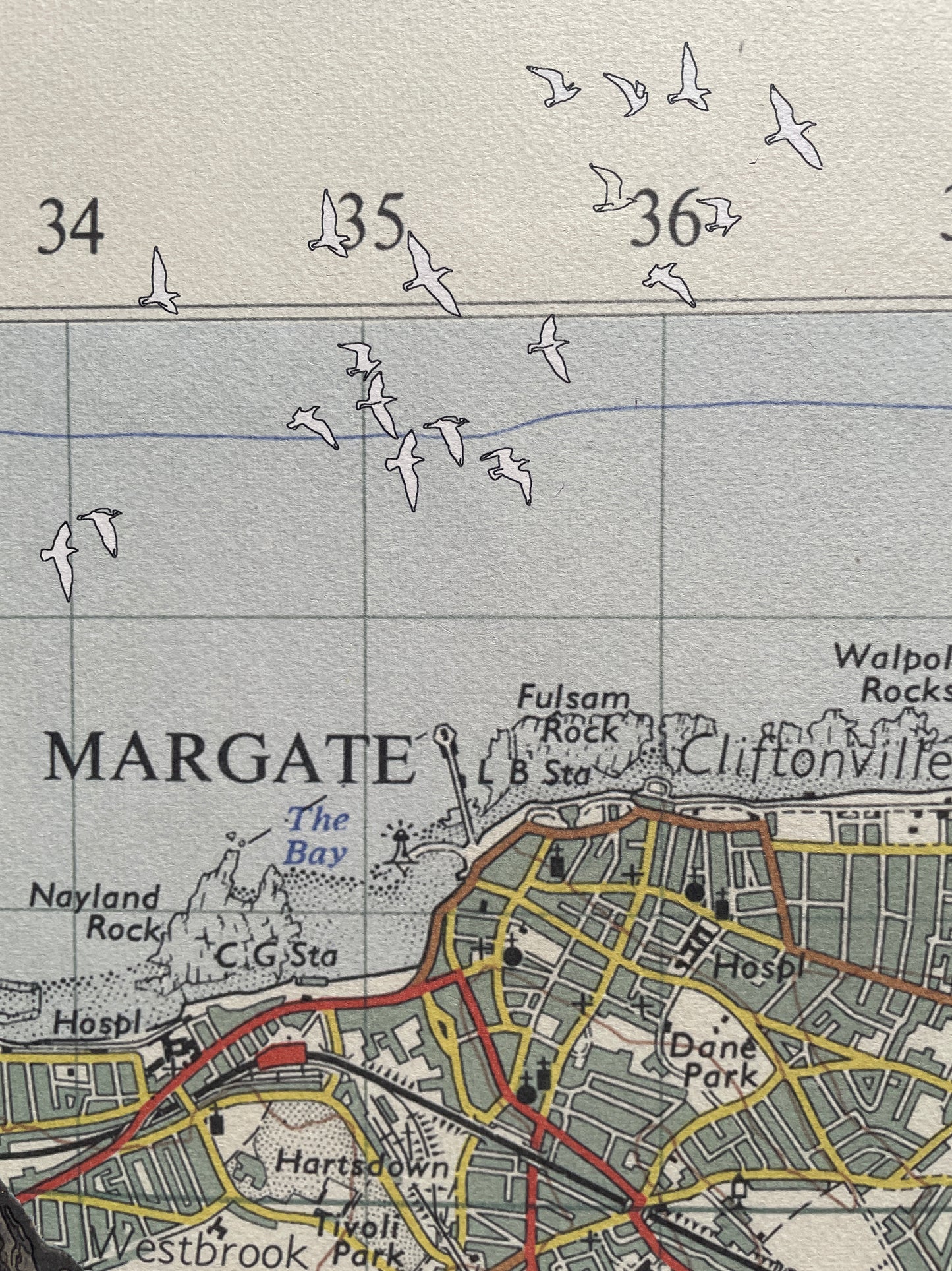 Margate, Walpole Bay, limited edition print on Ordnance Survey Map, by Chris Snow / Maps & Diagrams