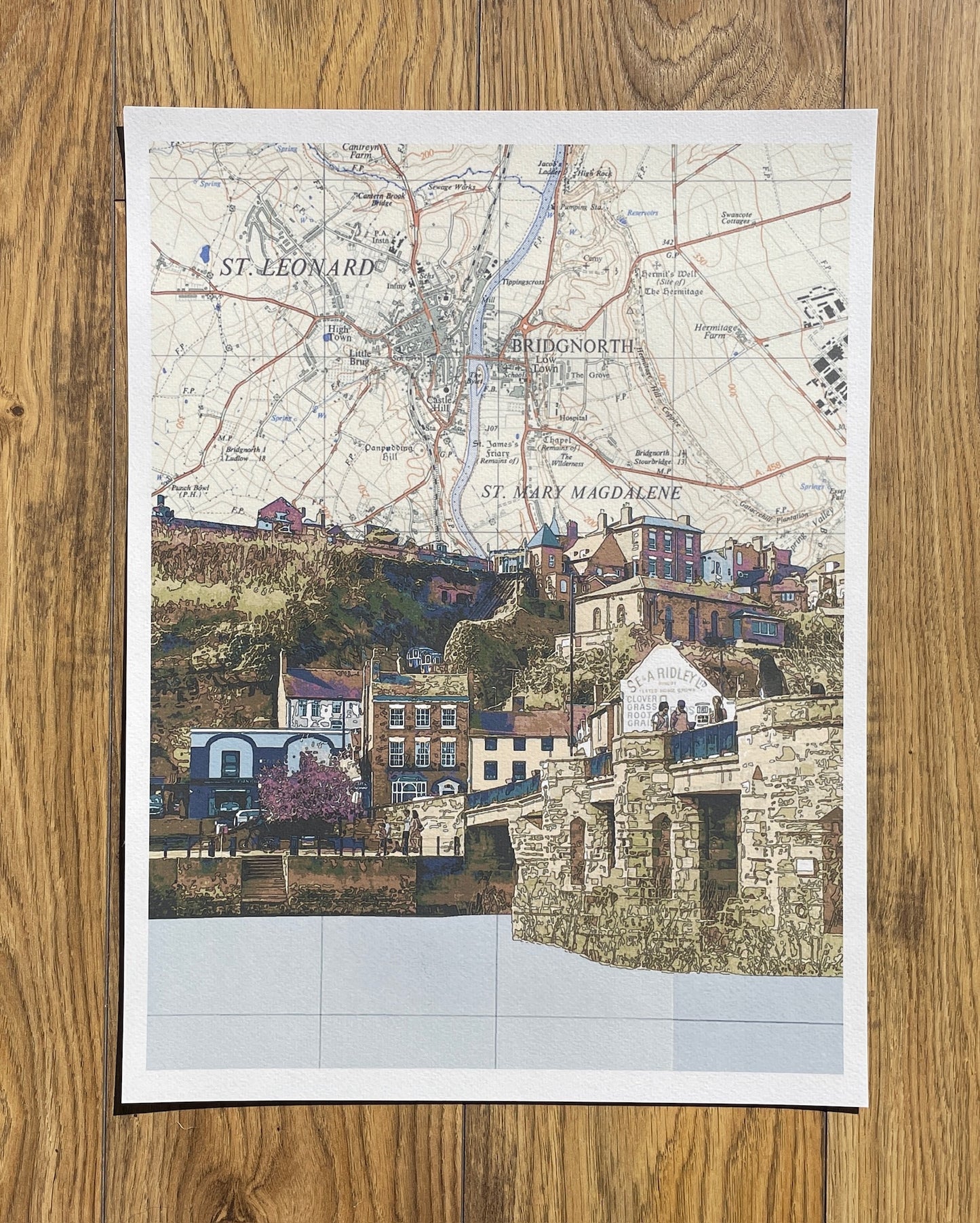 Bridgnorth, Shropshire, limited edition print on Ordnance Survey Map, by Chris Snow / Maps & Diagrams