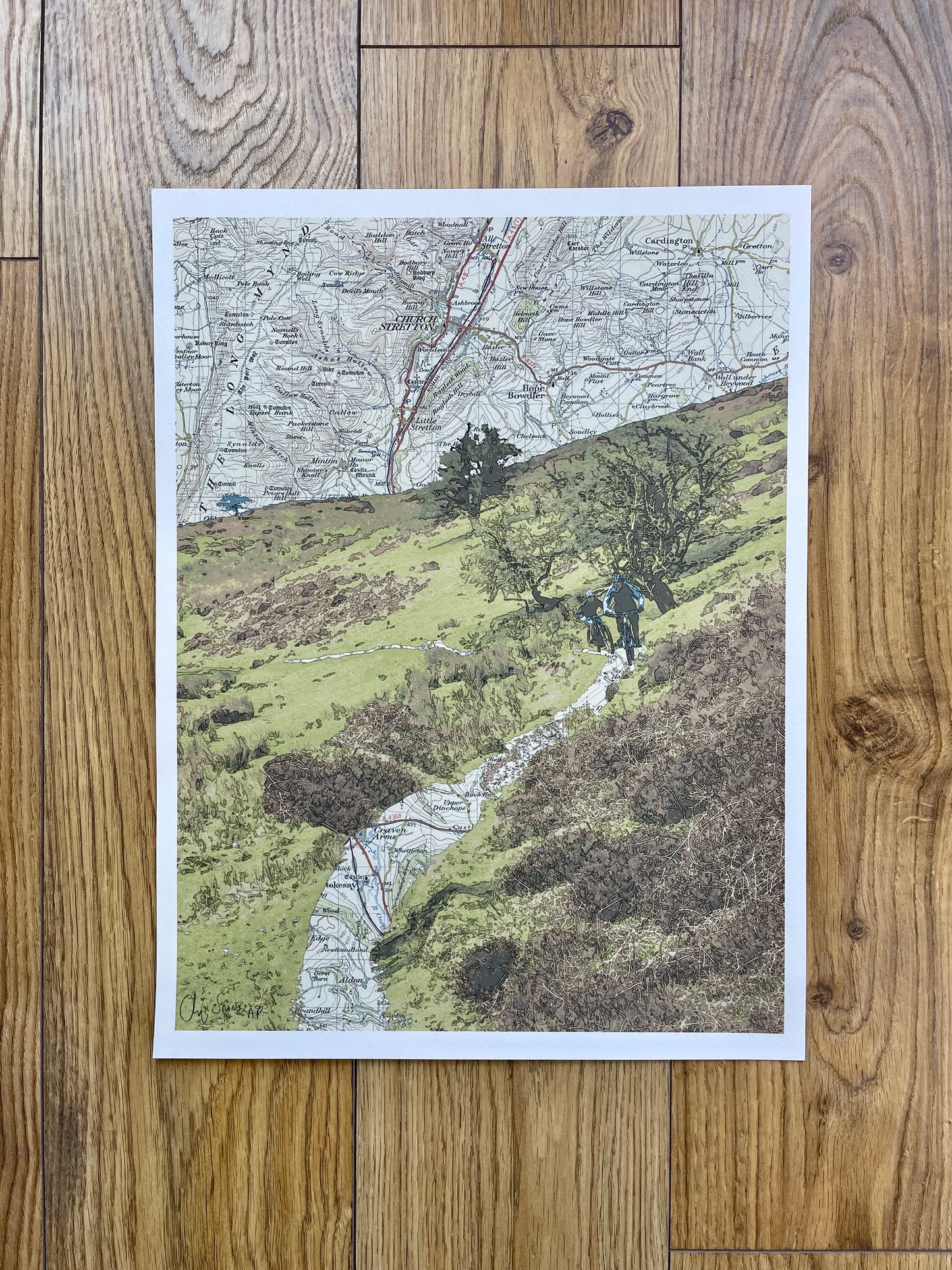 Downhill on the Long Mynd, Minton Batch, limited edition print on Ordnance Survey Map, by Chris Snow / Maps & Diagrams