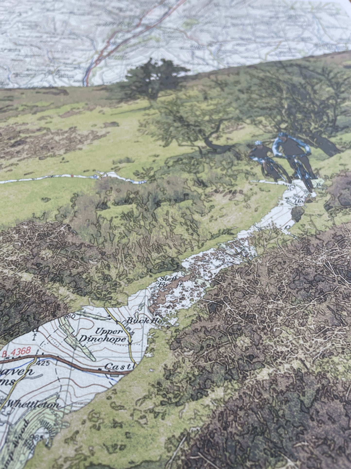 Downhill on the Long Mynd, Minton Batch, limited edition print on Ordnance Survey Map, by Chris Snow / Maps & Diagrams