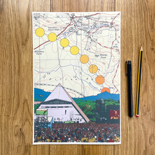 Glastonbury and the Summer Solstice - limited edition print on Ordnance Survey Map, by Chris Snow / Maps & Diagrams