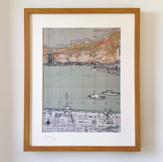 Margate, Across the Bay, limited edition print on Ordnance Survey Map, by Chris Snow / Maps & Diagrams