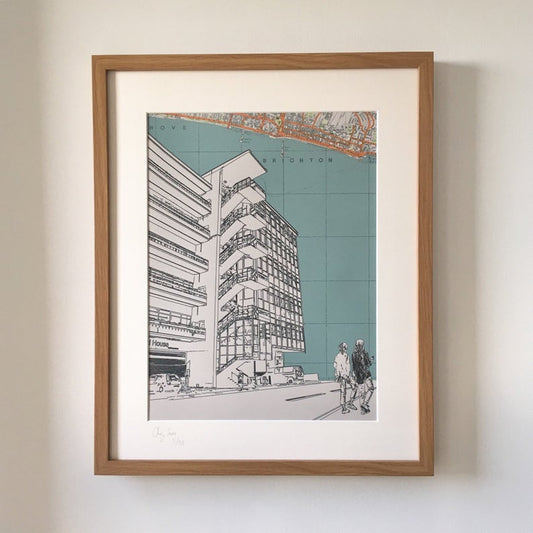 New England House, Brighton. Limited edition print on Bartholomews Map, by Chris Snow / Maps & Diagrams