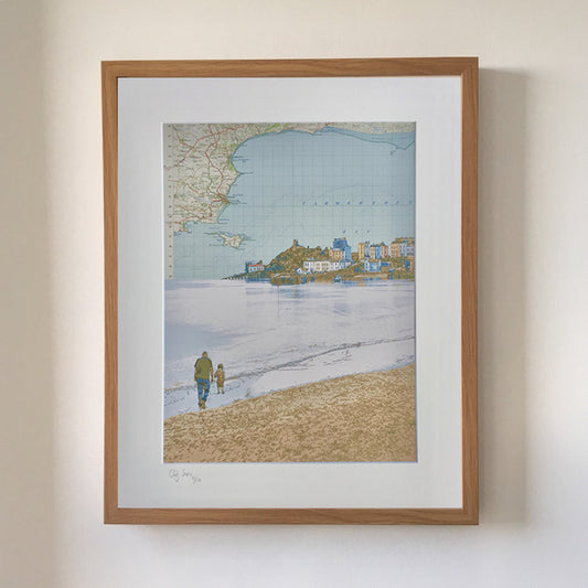 Pembrokeshire, Tenby North Beach, limited edition print on Ordnance Survey Map, by Chris Snow / Maps & Diagrams