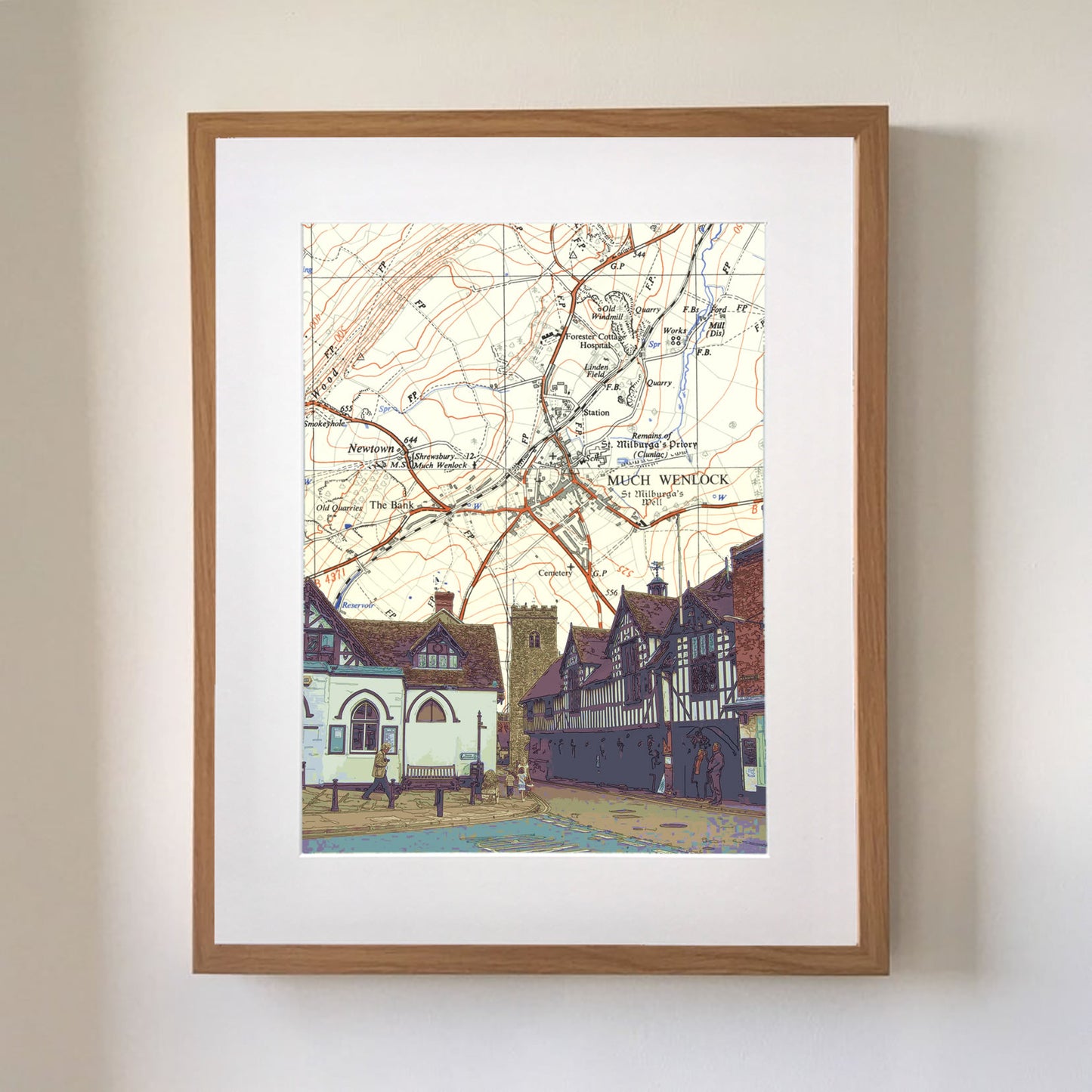 Much Wenlock, Shropshire, limited edition print on Ordnance Survey Map, by Chris Snow / Maps & Diagrams