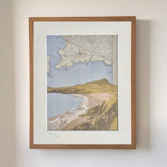 Pembrokeshire, Whitesands Beach, limited edition print on Ordnance Survey Map, by Chris Snow / Maps & Diagrams